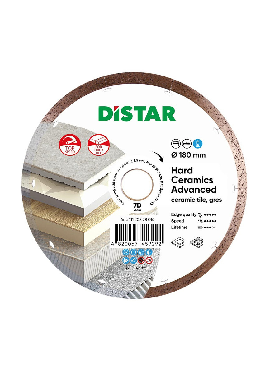 Алмазний диск 1A1R Hard ceramics Advanced (180 х 1.4 мм, 25.4 мм) відрізний круг 11120528014 (10228) Distar (286423585)