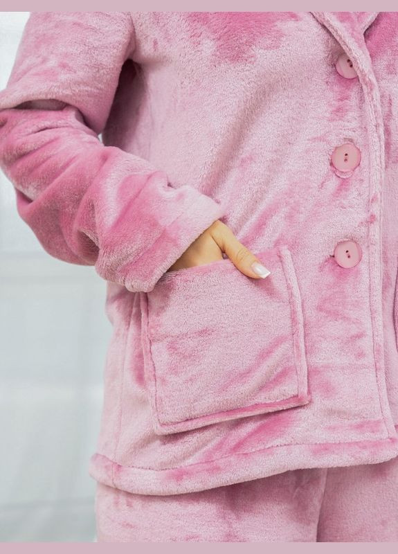 Розовая зимняя махровая розовая пижама на пуговицах ISSA PLUS