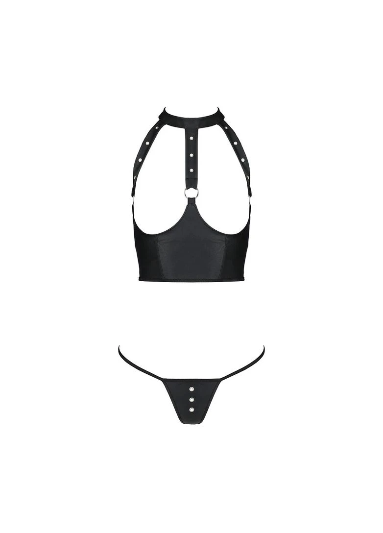 Чорний демісезонний комплект білизни з відкритими грудьми genevia set with open bra black Passion