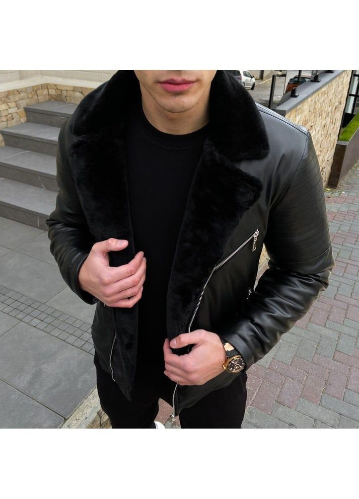 Черная зимняя мужская зимняя кожаная куртка winter Vakko