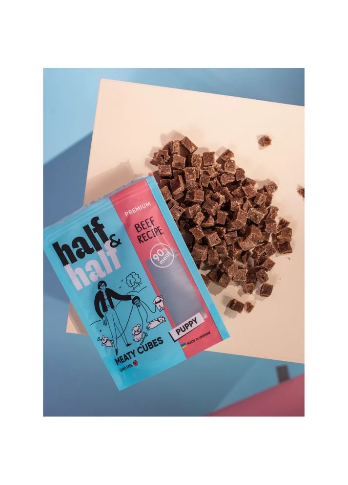 Ласощі для цуценят HalfHalf м'ясні кубики з яловичиною 100 г Half&Half (399746956)