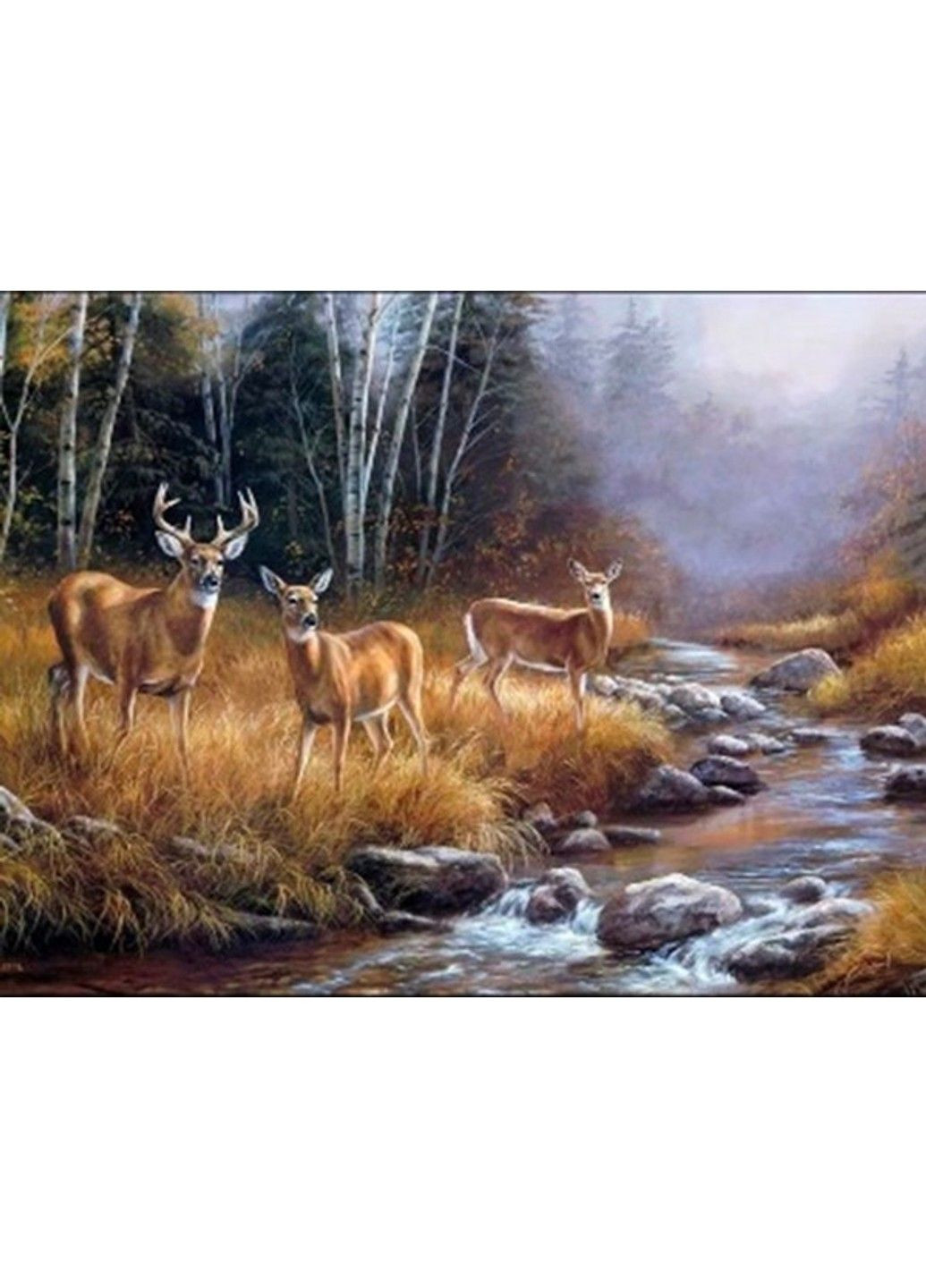 Алмазна мозаїка вишивка Олені в осінньому лісі на підрамнику повна 5d 40х50 см No Brand (332207700)