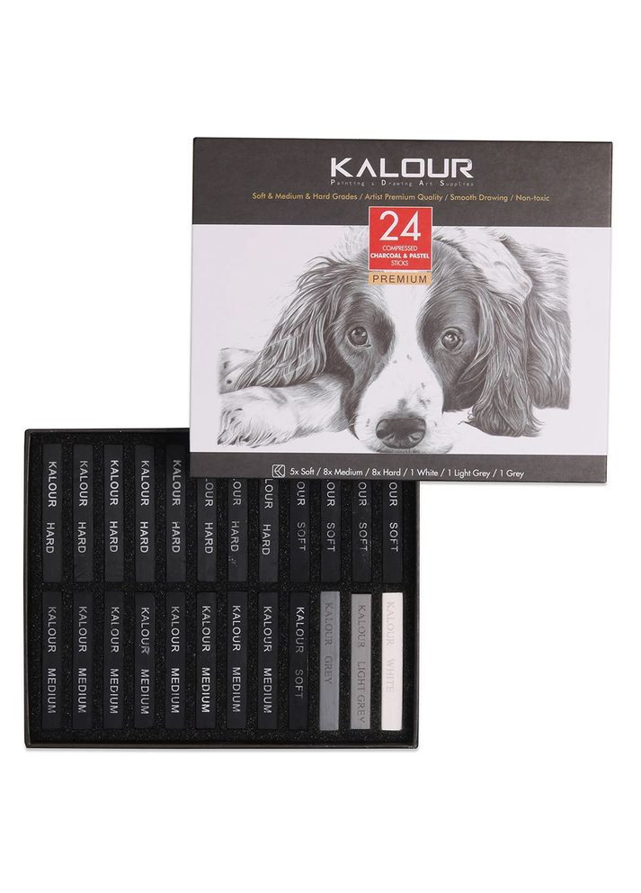 Прессованный художественный уголь Premium разной твердости, 24 штуки KALOUR (322650546)