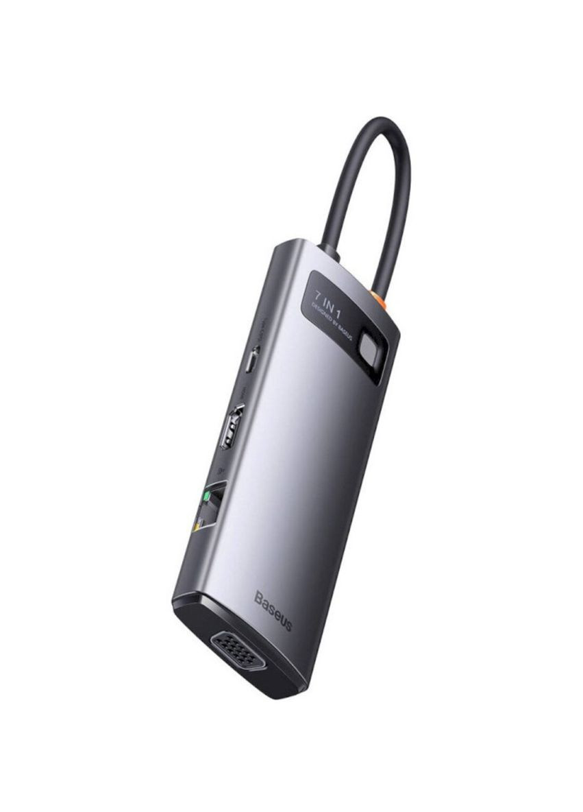 USBHub Metal Gleam Series 7-in-1 Multifunctional Type-C HUB Docking Station Gray (Type-C to HDMI*1+USB3.0*3+PD*1+VGA*1+RJ45*1) Baseus (302734298)