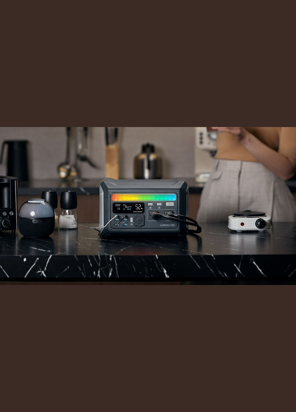 Портативна електростанція LUMINA 500, 600 Вт (R-Drive 1200 Вт), 512 Вт/год, IPX3, BT, Interactive Ambient Light, швидка зарядка Segway (315503136)