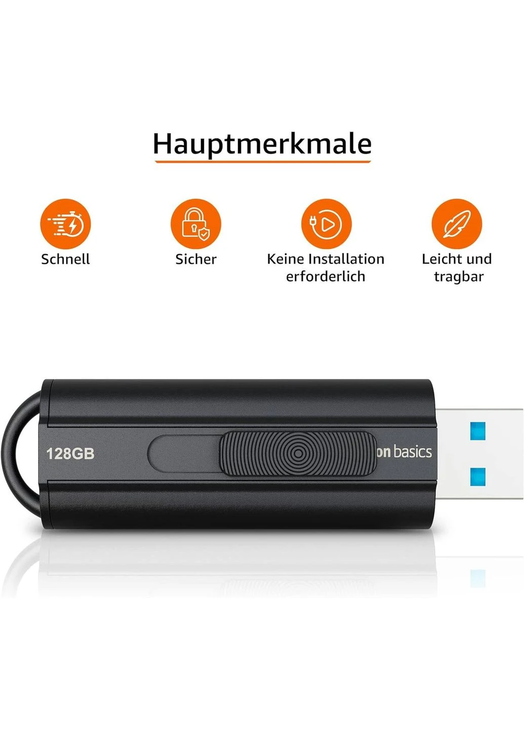 Флеш-накопичувач Basics 128 ГБ USB 3.1, швидкість читання до 130 Мбіт/с ( б\у) Amazon Basics (324401191)