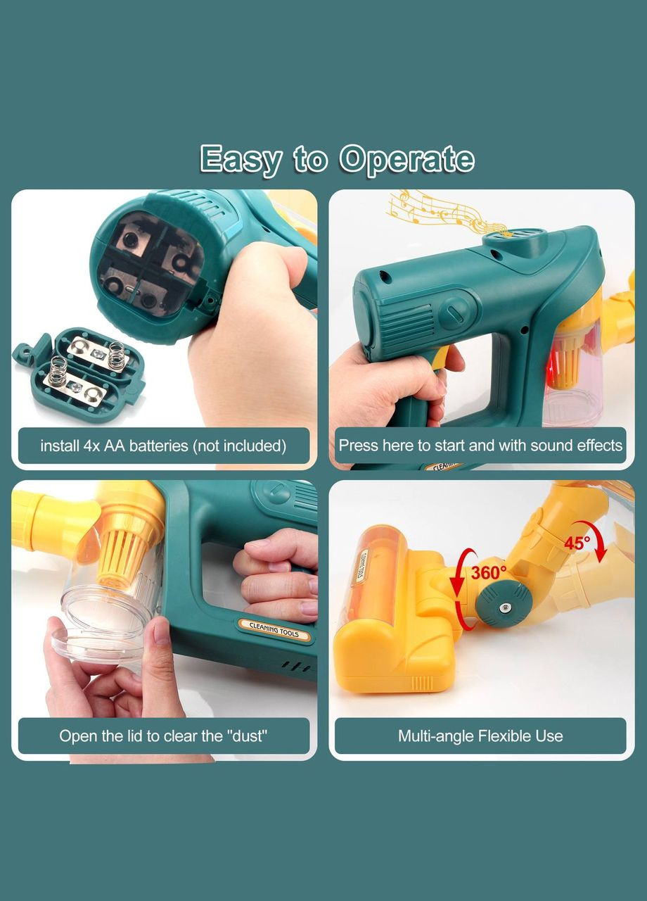 Дитячий ігровий пилосос з насадками137-11-21 Зелено - помаранчовий Fun Game (327796988)