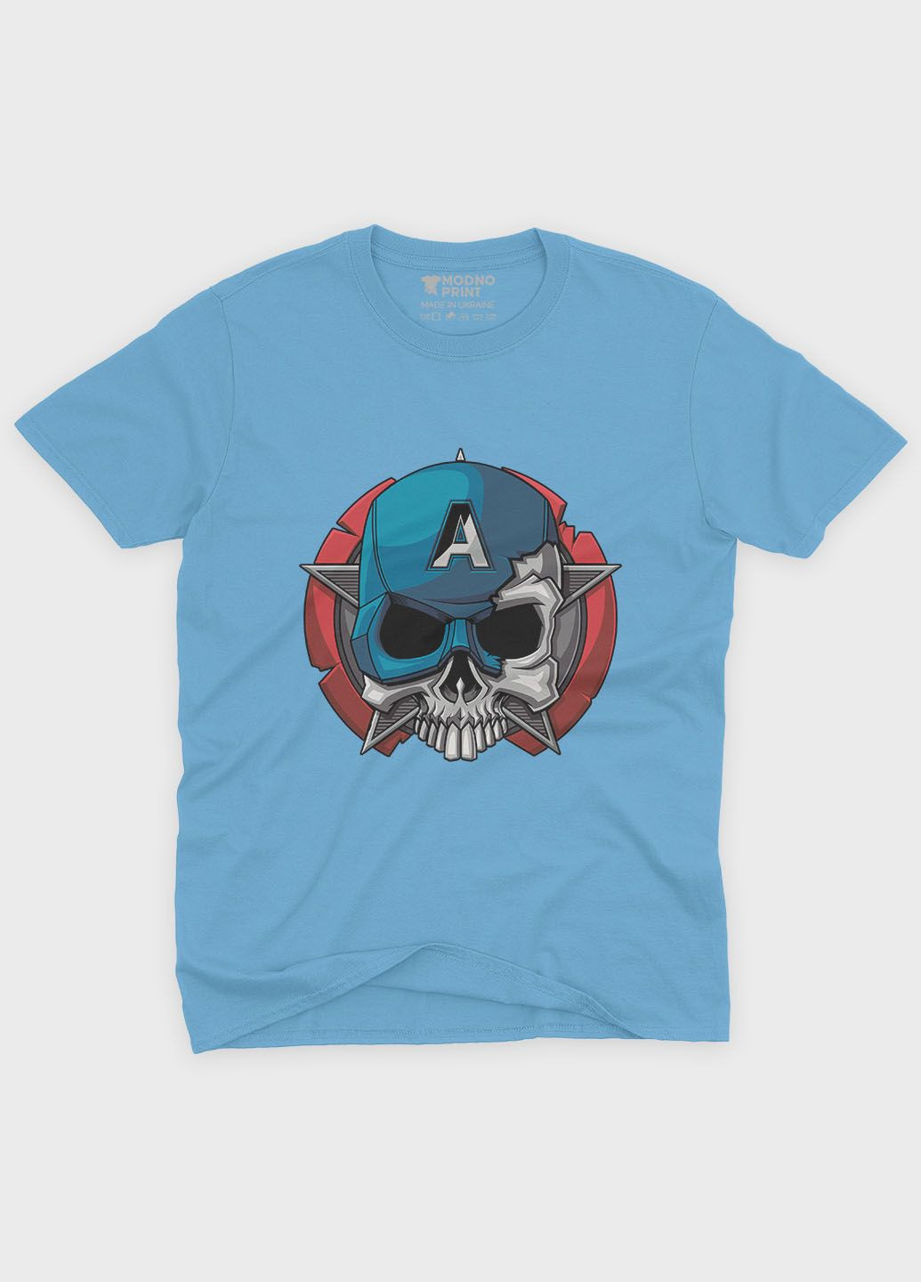 Блакитна демісезонна футболка для дівчинки з принтом супергероя - капітан америка (ts001-1-lbl-006-022-003-g) Modno