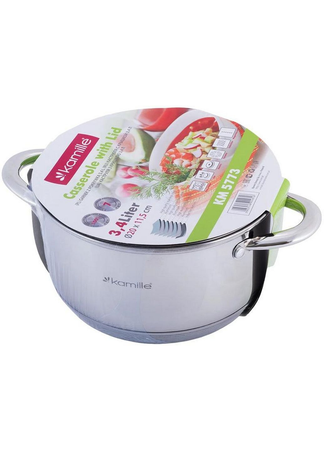 Каструля з нержавіючої сталі з 7-шаровим індукційним дном Ø20 см Kamille (289458861)