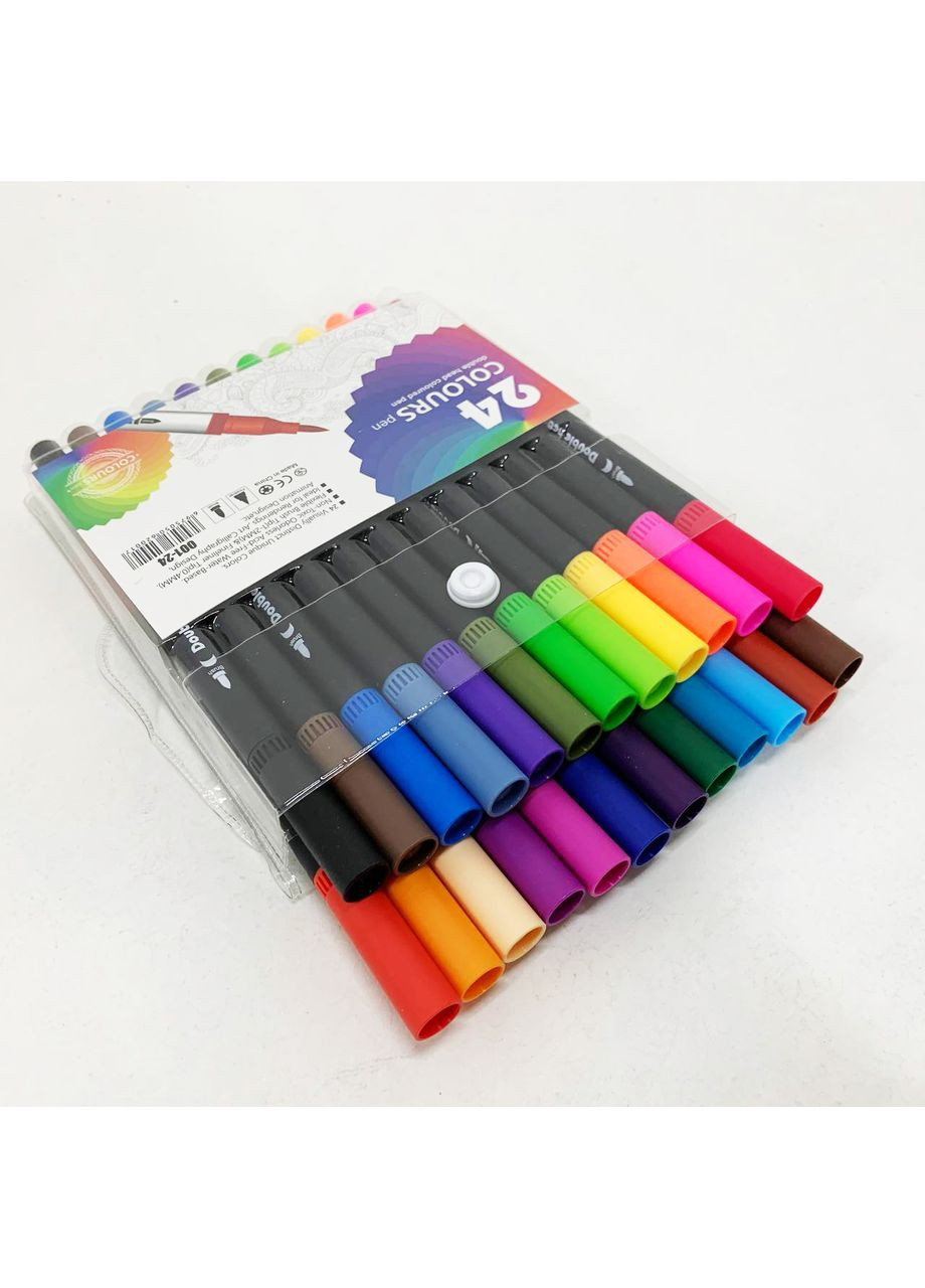 Профессиональный набор 24 шт двухсторонних маркеров линер+кисть с мягкой головкой на водной основе No Brand (366238752)