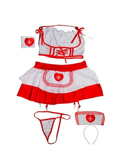 Ролевой костюм медсестры с подвязками для чулок S-M ролевые костюмы белый No Brand (366891981)