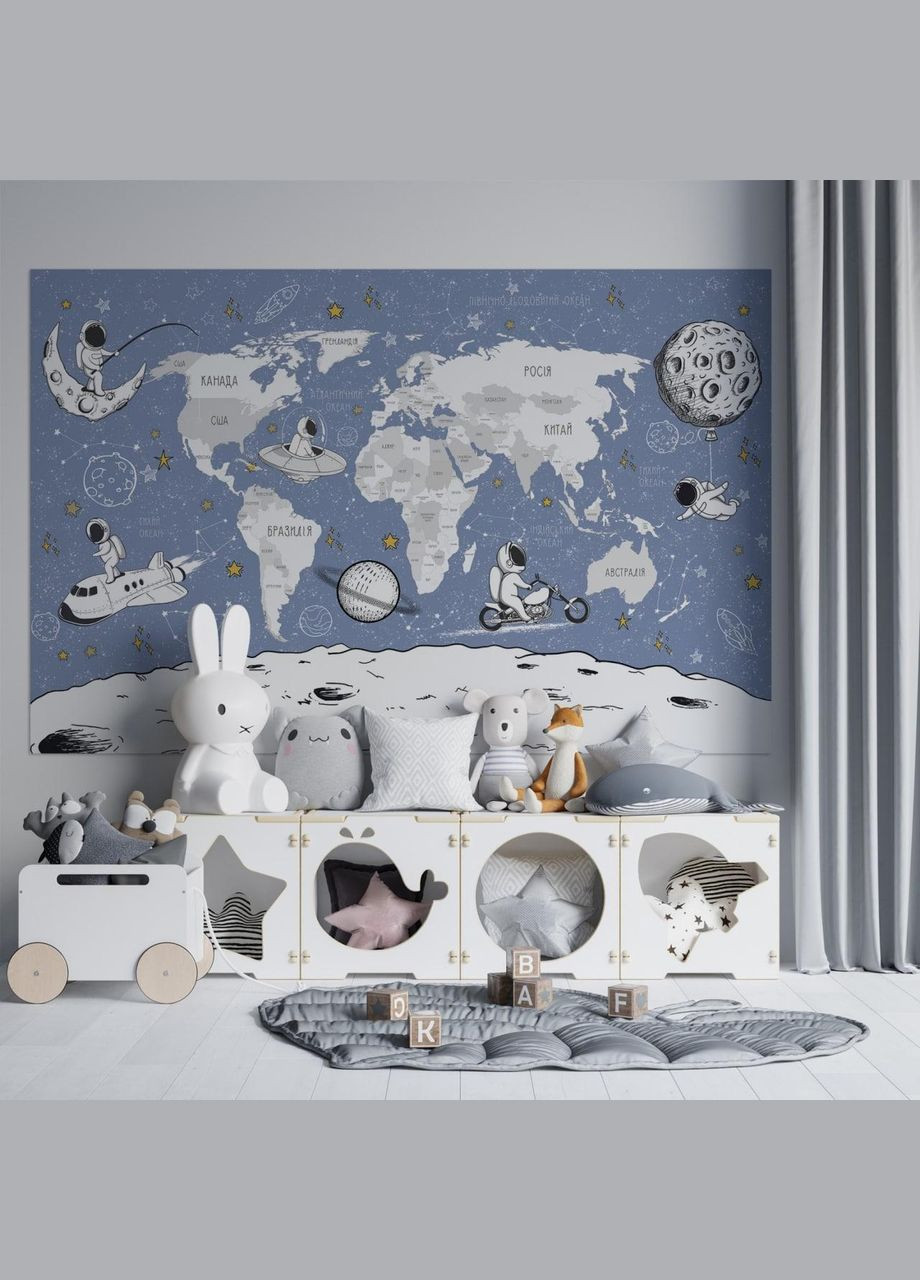 Виниловая интерьерная на стену "Карта мира на украинском языке в космической тематике" Кавун наклейка (316189498)