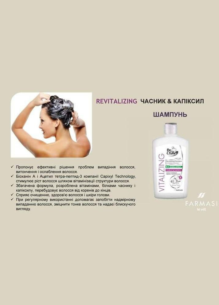 Шампунь против выпадения волос с экстрактом чеснока Vitalizing 225 мл Farmasi (295658489)