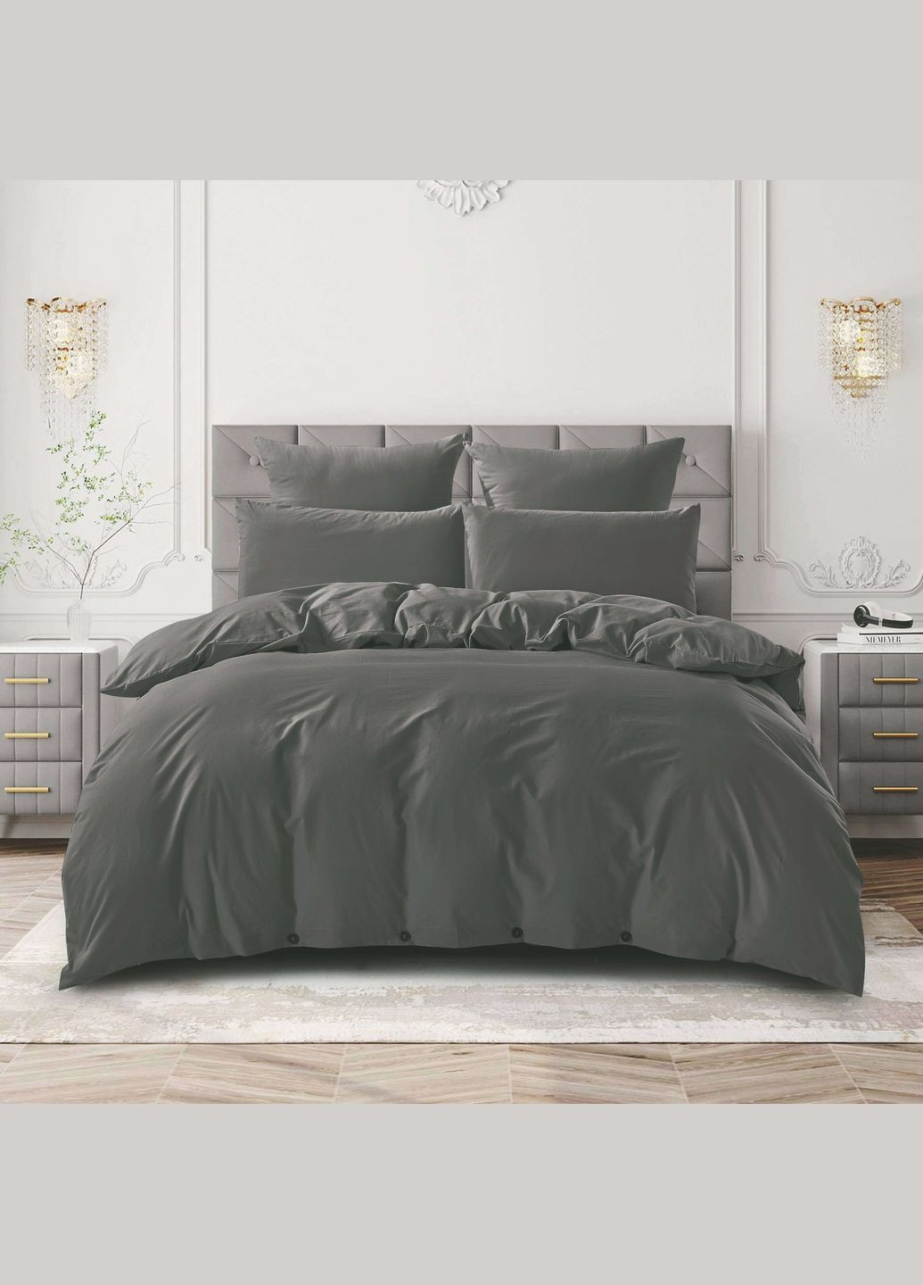 Постільна білизна сімейна темно-сіра Варена бавовна 8714 Ananasko (336546735)