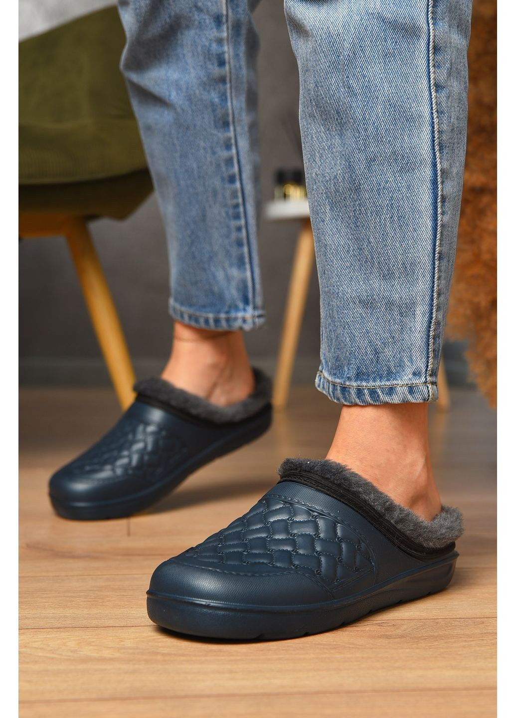 Галоши женские без задника утепленные темно-синего цвета Let's Shop (352690186)