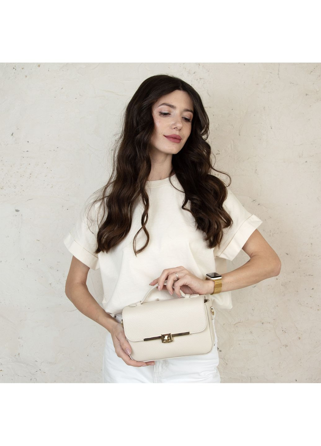 Сумка женская маленькая кожаная 03989 бежевая Virginia Conti (348112274)