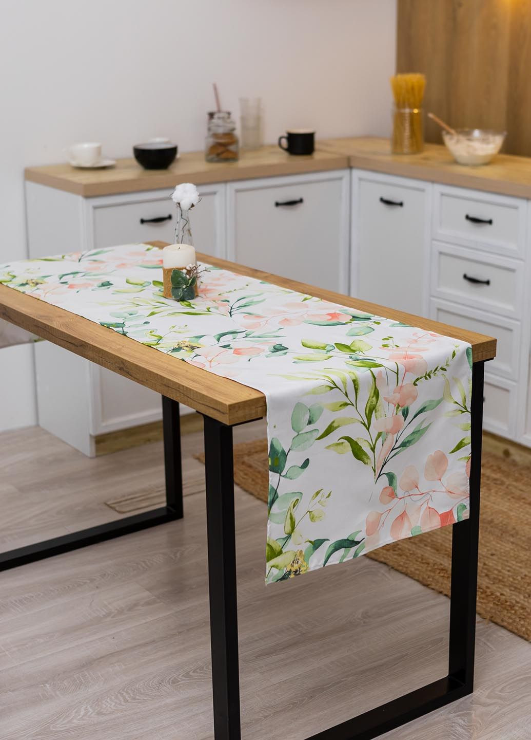 Скатертьдорожка (раннер) "Листочки зеленые" 180х47 см., тефлон Homedec - (318448243)