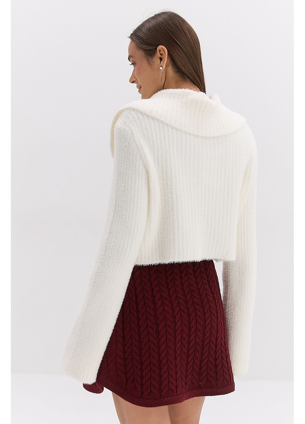 Укорочена вязана кофта з блискавкою бордова Arjen (314901652)