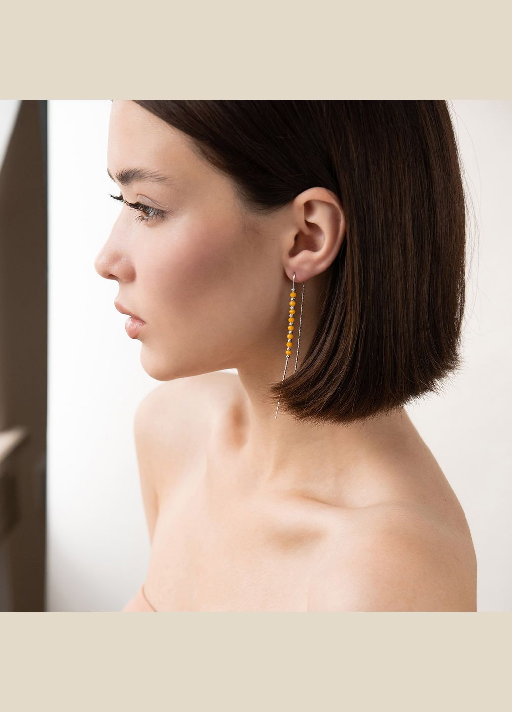 Серебряные серьги - протяжки с желтыми камнями 123078 Oniks (264022975)