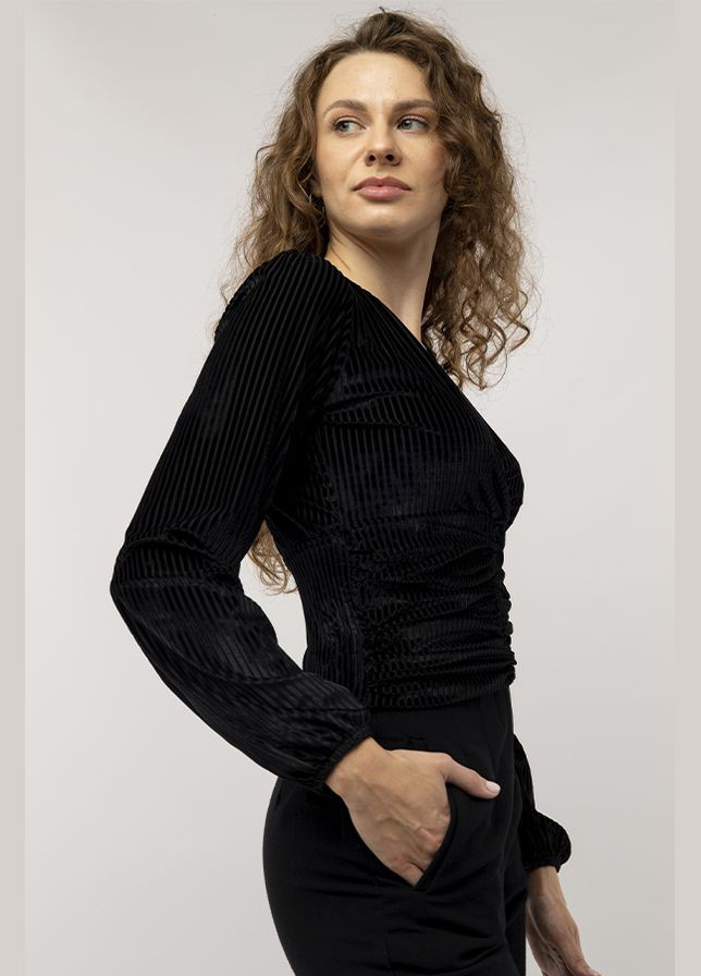 Черная демисезонная женская блуза с длинным рукавом слим цвет черный цб-00233093 Reyon