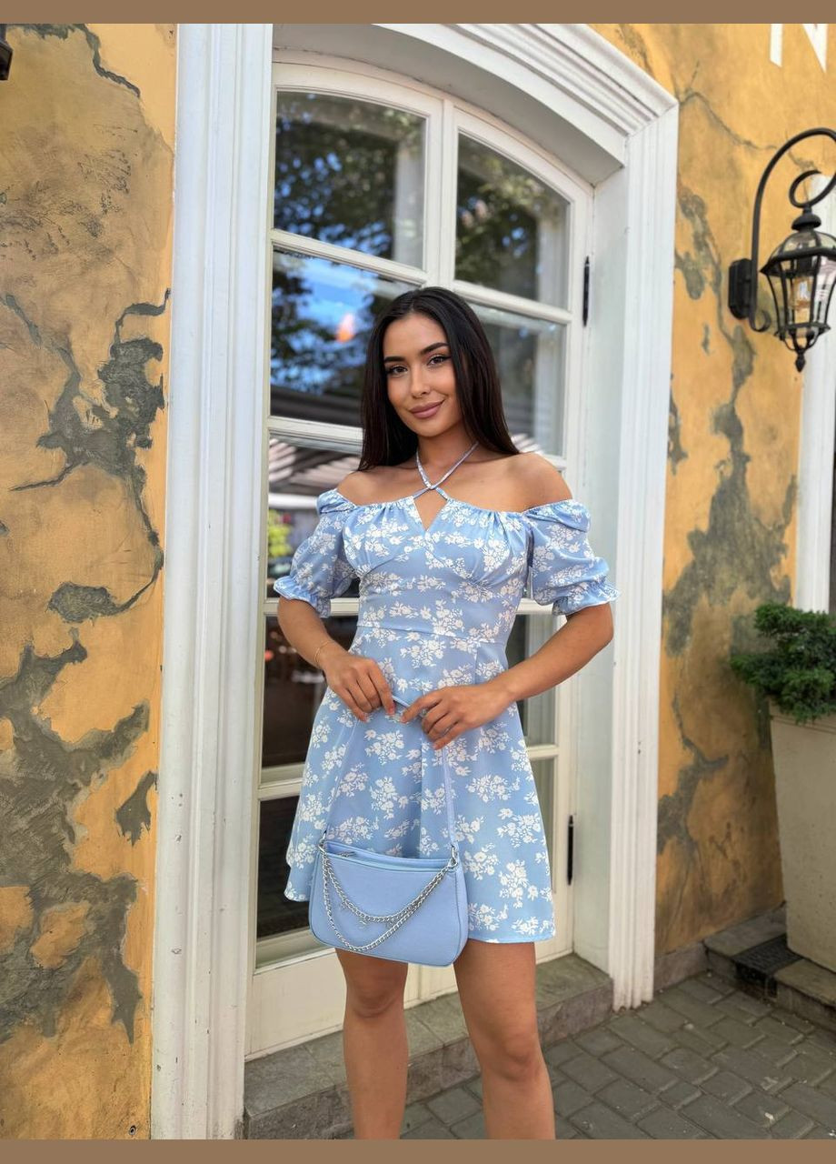 Голубое повседневный платье женское Україна с цветочным принтом