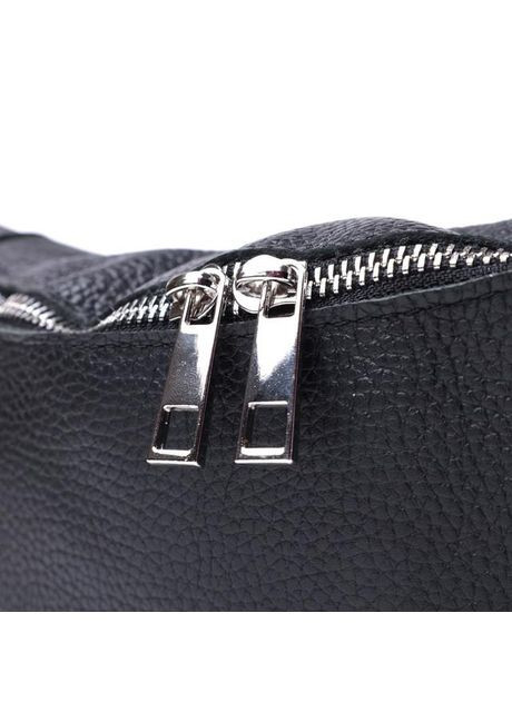 Чоловіча шкіряна сумка на пояс бананка через плече для телефону та документів середня Чорний 38786 Shvigel (353302632)