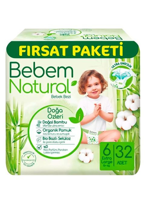 Підгузки (8690536831982) Bebem Natural 6 Extra large 15+ кг 32 шт (357436059)