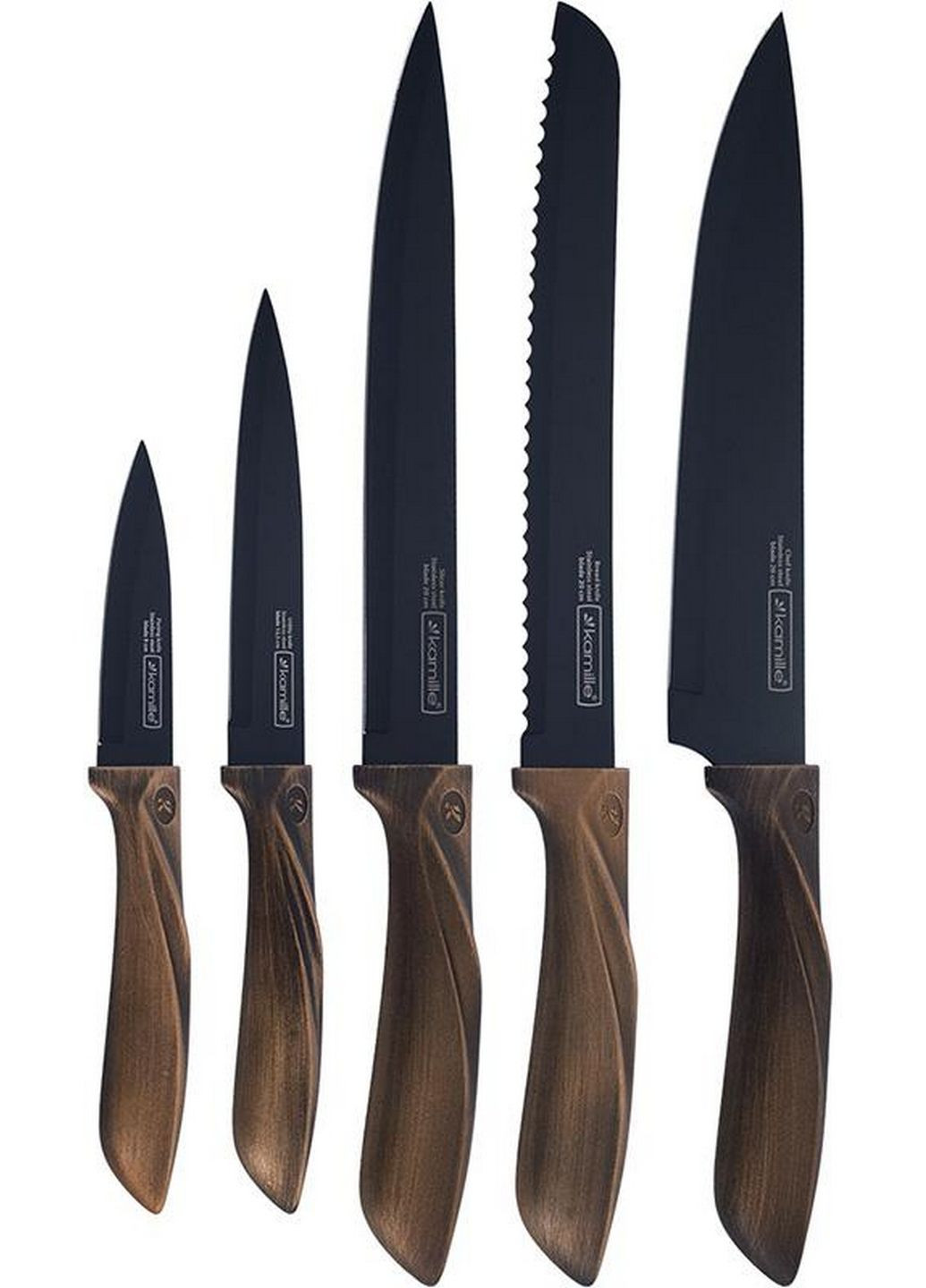 Набор кухонных ножей oryen brown 5 ножей на подставке block Kamille комбинированные,