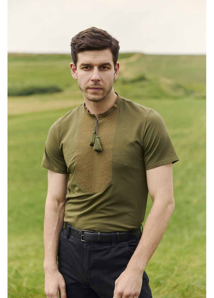 Хакі чоловіча футболка-вишиванка з орнаментом (fm3049) Folk Moda (365860015)