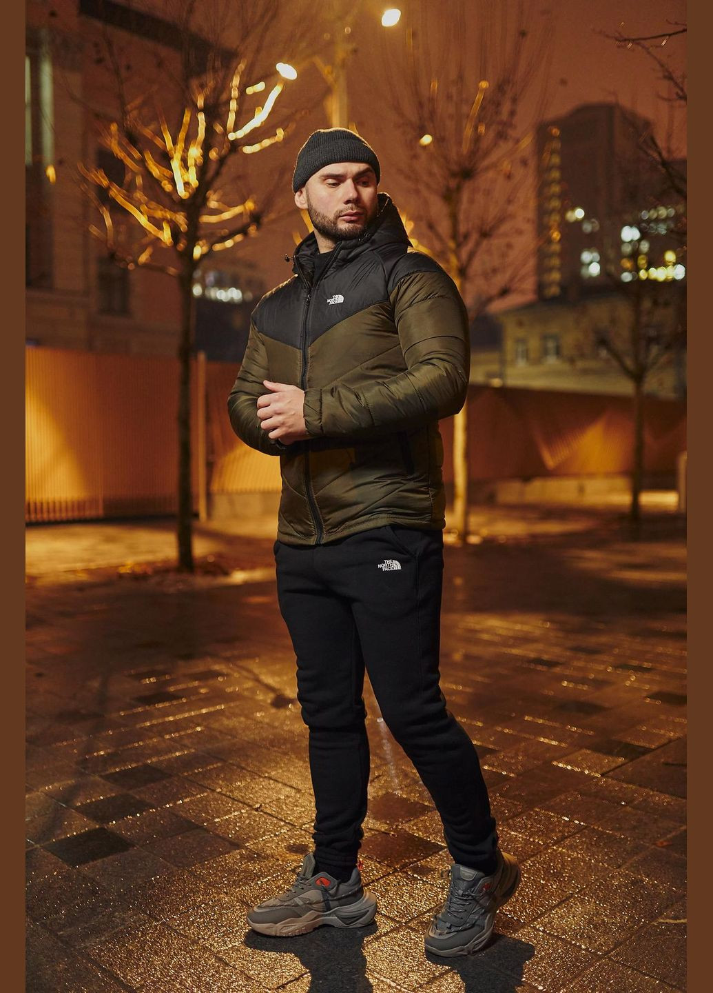 Оливкова (хакі) демісезонна 2 в 1 куртка з капюшоном осінь/весна + штани тринитка, утеплені флісом великі розміри No Brand