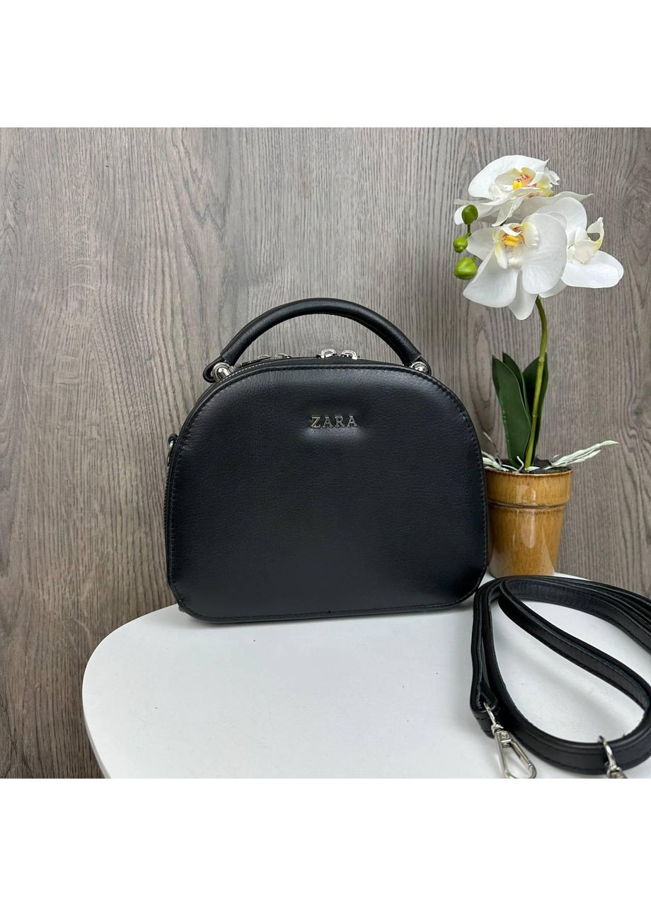 Кожаная женская каркасная сумка Зара черная мини сумочка из натуральной кожи для повседневного использования стильный клатч ProDobro (363221224)