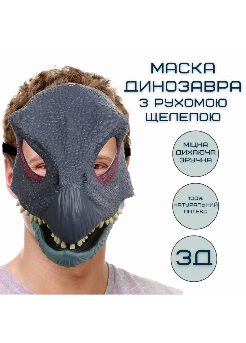 3D маска динозавра Теризинозавр з рухомою щелепою резина унісекс для свят 44х20 см Jurassic World (393461980)