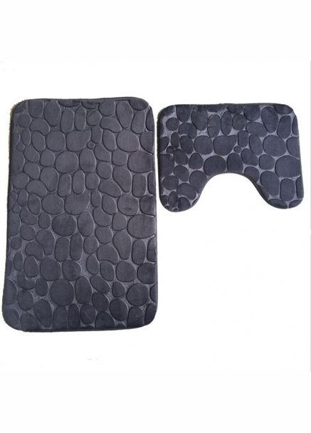 Набір 2-х килимків для ванної та туалету 50х80 см + 50х40 см Антиковзаючих «Stones» Темно-Сірий (610509) No Brand (365280667)