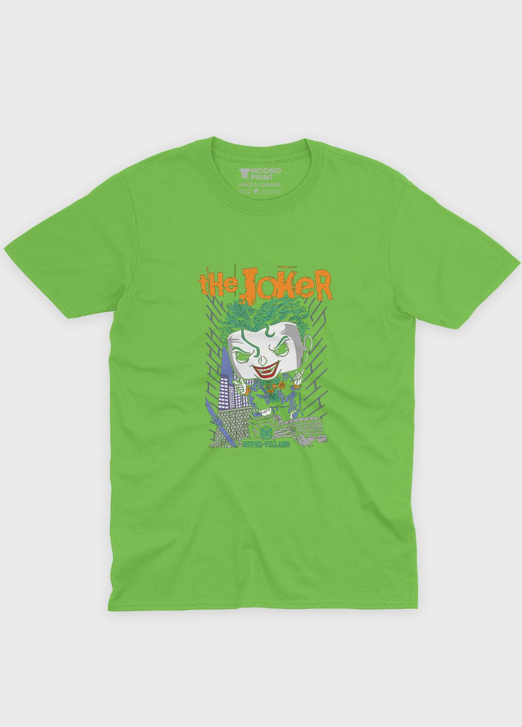 Салатовая демисезонная футболка для мальчика с принтом супервора - джокер (ts001-1-kiw-006-005-006-b) Modno