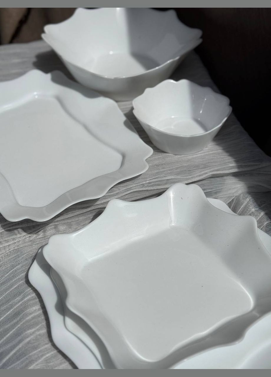 Столовий сервіз White square керамічний на 6 персон 26 предметів Білий HP23406 TS Kitchen (328912553)