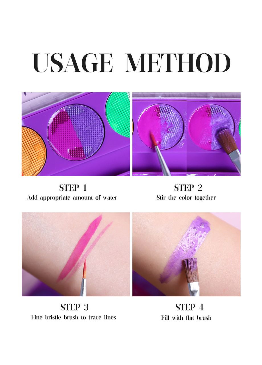 Аквагрим УФ Paint Dream набір 10 кольорів + 2 пензлі No2 Handaiyan (343053287)