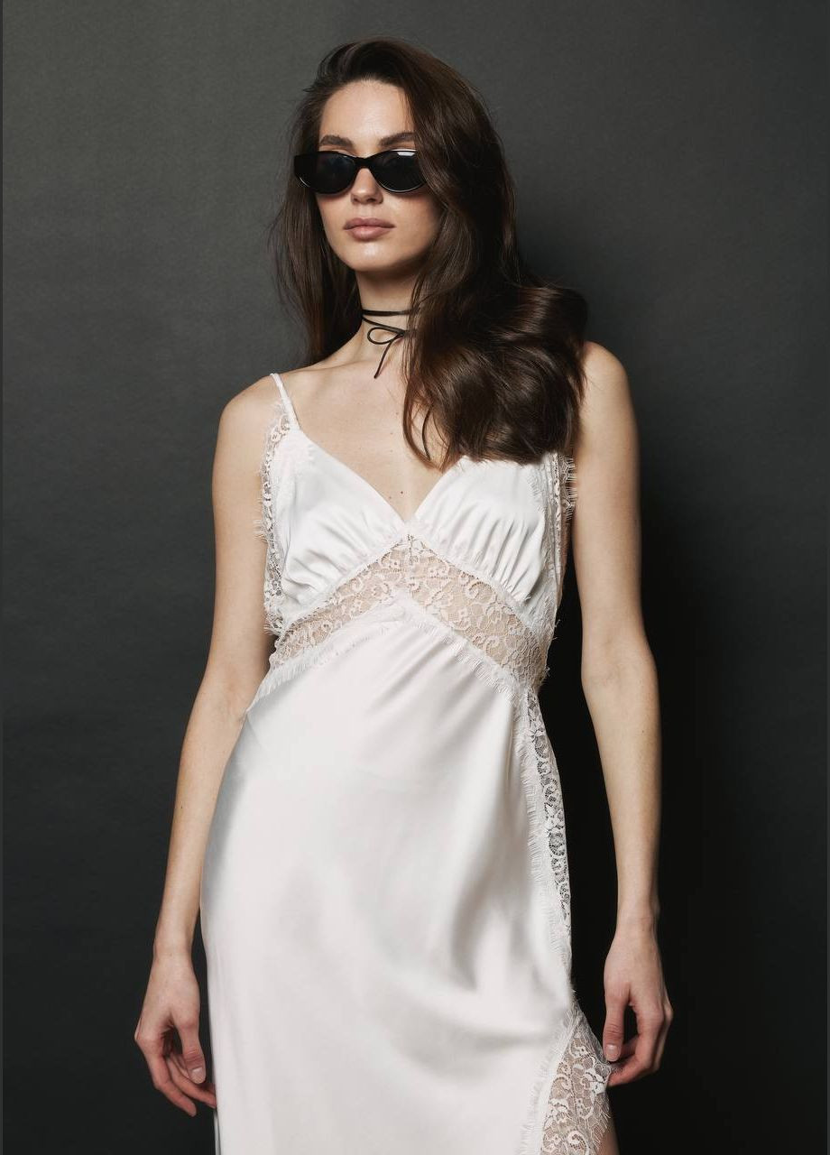 Белое вечернее длинное платье-комбинация с кружевом ZF inspire однотонное