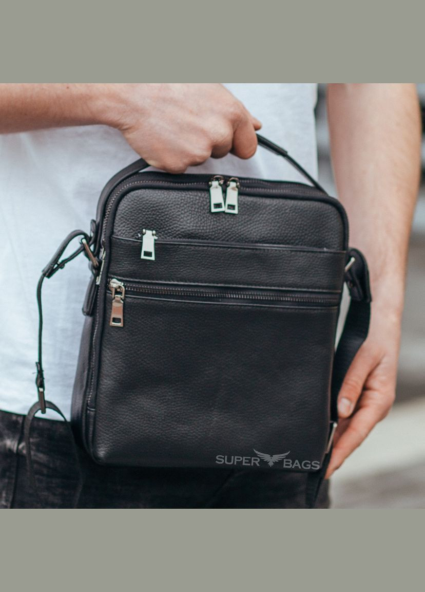 Кожаная мужская черная сумка с двумя основными отделениями на молнии Tiding Bag (298566591)