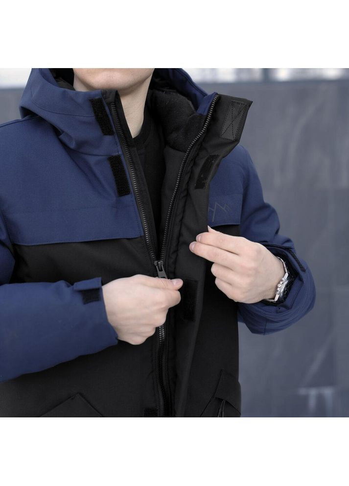 Синяя зимняя стильная мужская зимняя куртка парка на пухе синяя No Brand