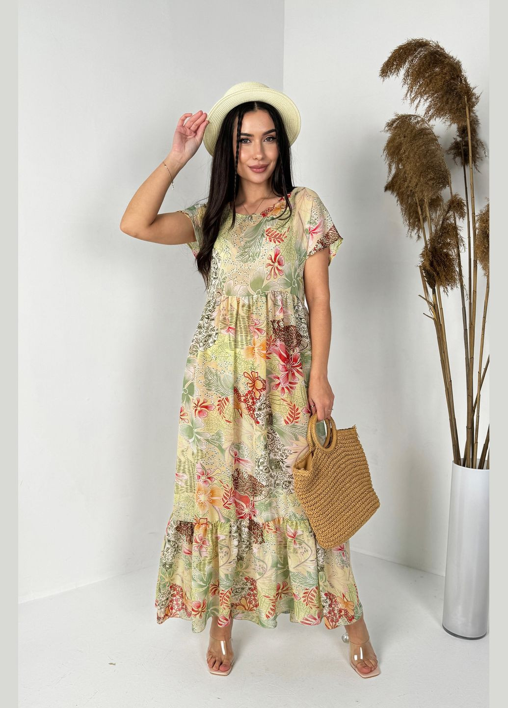 Комбинированное повседневный, кэжуал нежное и воздушное платье в цветочный принт INNOE с цветочным принтом