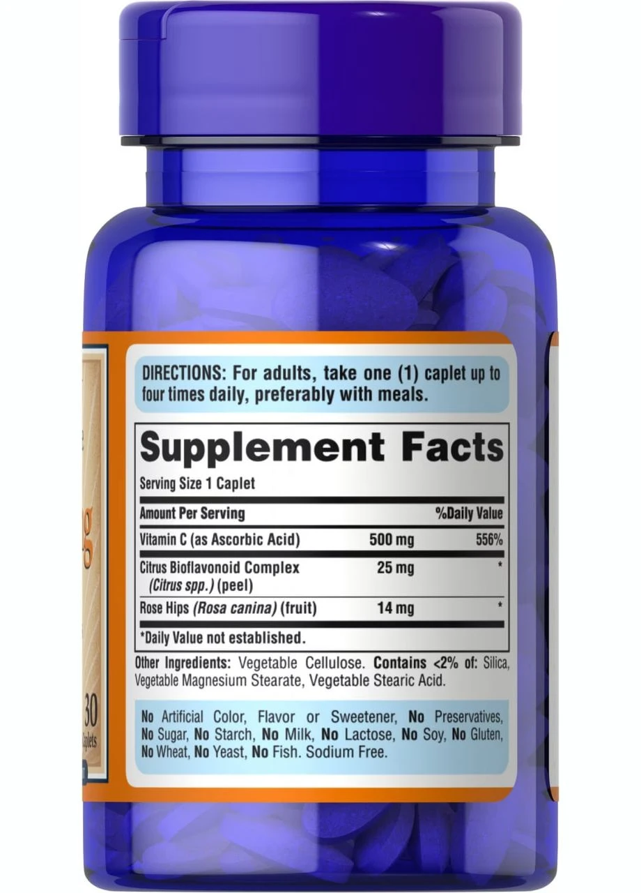 Вітамін С з біофлавоноїдами і шипшиною, Vitamin C,, 500 мг, 30 каплет Puritans Pride (322145599)