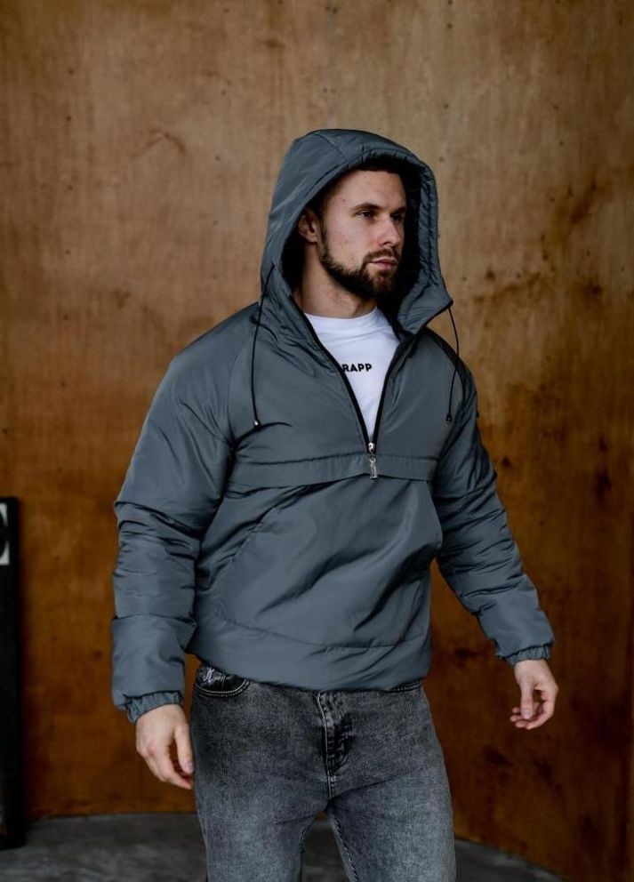 Сіра зимня анорак утеплений з патчем зима осінь модний стильний 2025 драпп No Brand