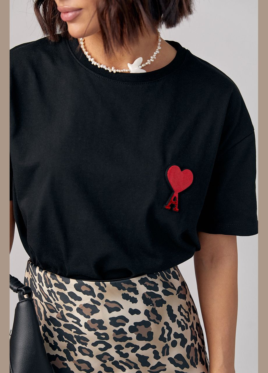 Черная летняя женская футболка с выпуклой надписью ami 3268 с коротким рукавом Lurex
