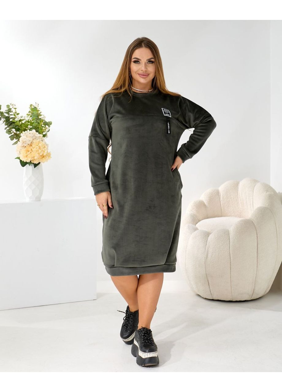 Оливкова (хакі) повсякденний, кежуал жіноча сукня великих розмірів тепла Style Point однотонна