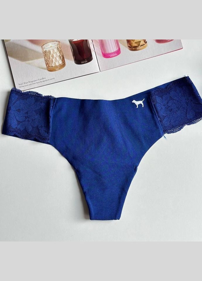 Трусики-стринги женские бесшовные PINK No-how Thong Panty синие Victoria's Secret (314769967)