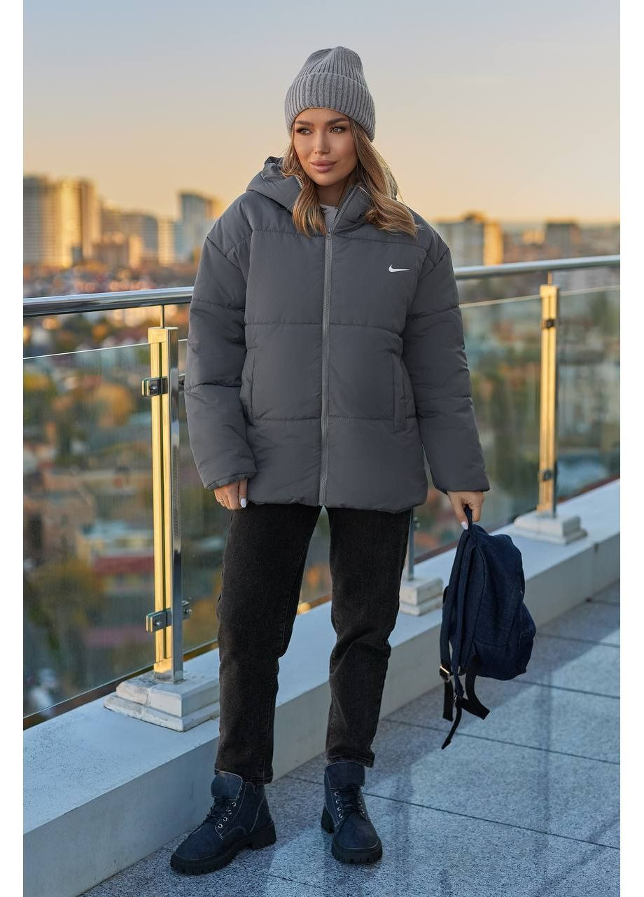 Серая зимняя стильная женская пуховая куртка No Brand