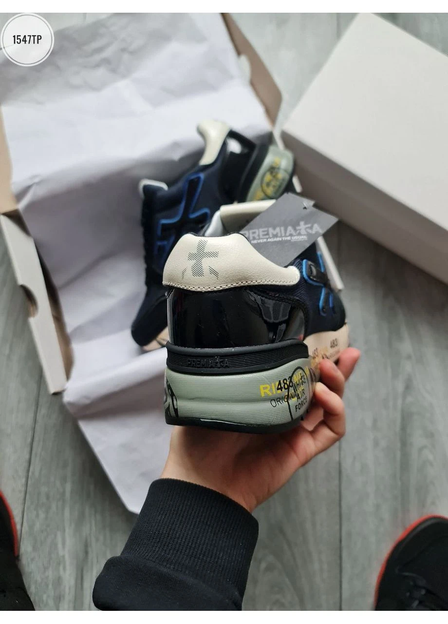 Білі кросівки чоловічі premiata mick black/blue/white преміата білі демісезон No Brand