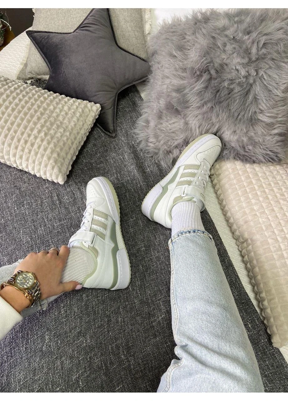 КРОССОВКИ ЖЕНСКИЕ ADIDAS FORUM LOW WHITE GREEN АДИДАС ФОРУМ БЕЛЫЕ No Brand белые демисезоны (392007006)