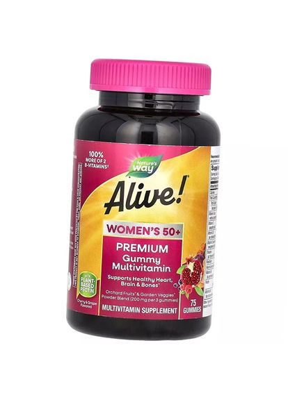 Мультивітаміни для жінок 50+ Alive! Women's 50+ Premium Gummy Multivitamin, 75таб Вишня-виноград (36344136) Nature's Way (360620765)