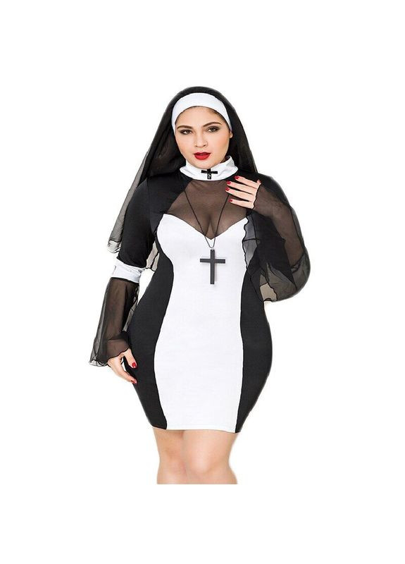 Эротический костюм монахини «Грешница Лола» Black, платье, крест, апостольник JSY (289357244)